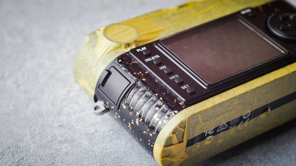 Leather art replacement with gold sprinkled lizard skin material/black
