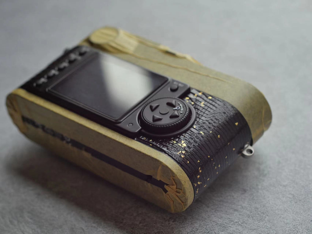 Leather art replacement with gold sprinkled lizard skin material/black