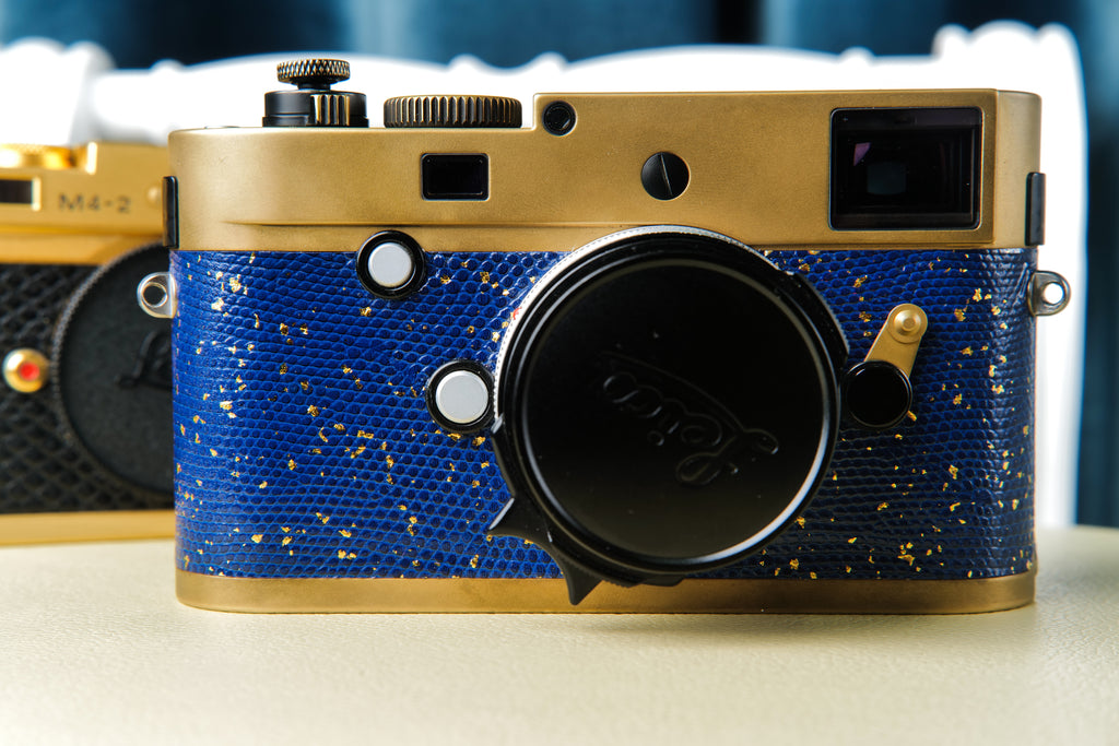 Brass surface treatment，Leather art replacement with gold sprinkled lizard skin material/Blue