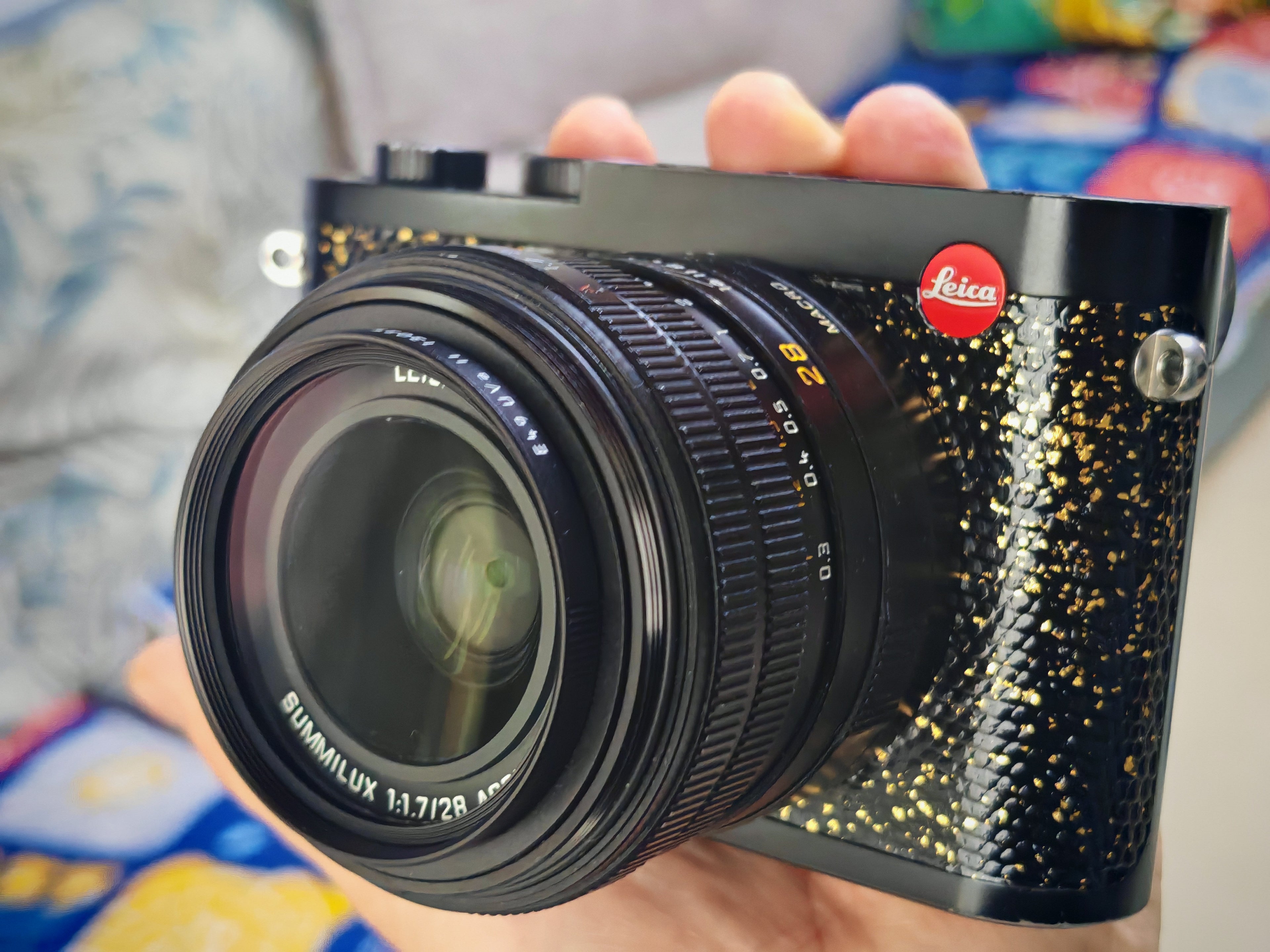Q2 Leather art replacement with gold sprinkled lizard skin material/black