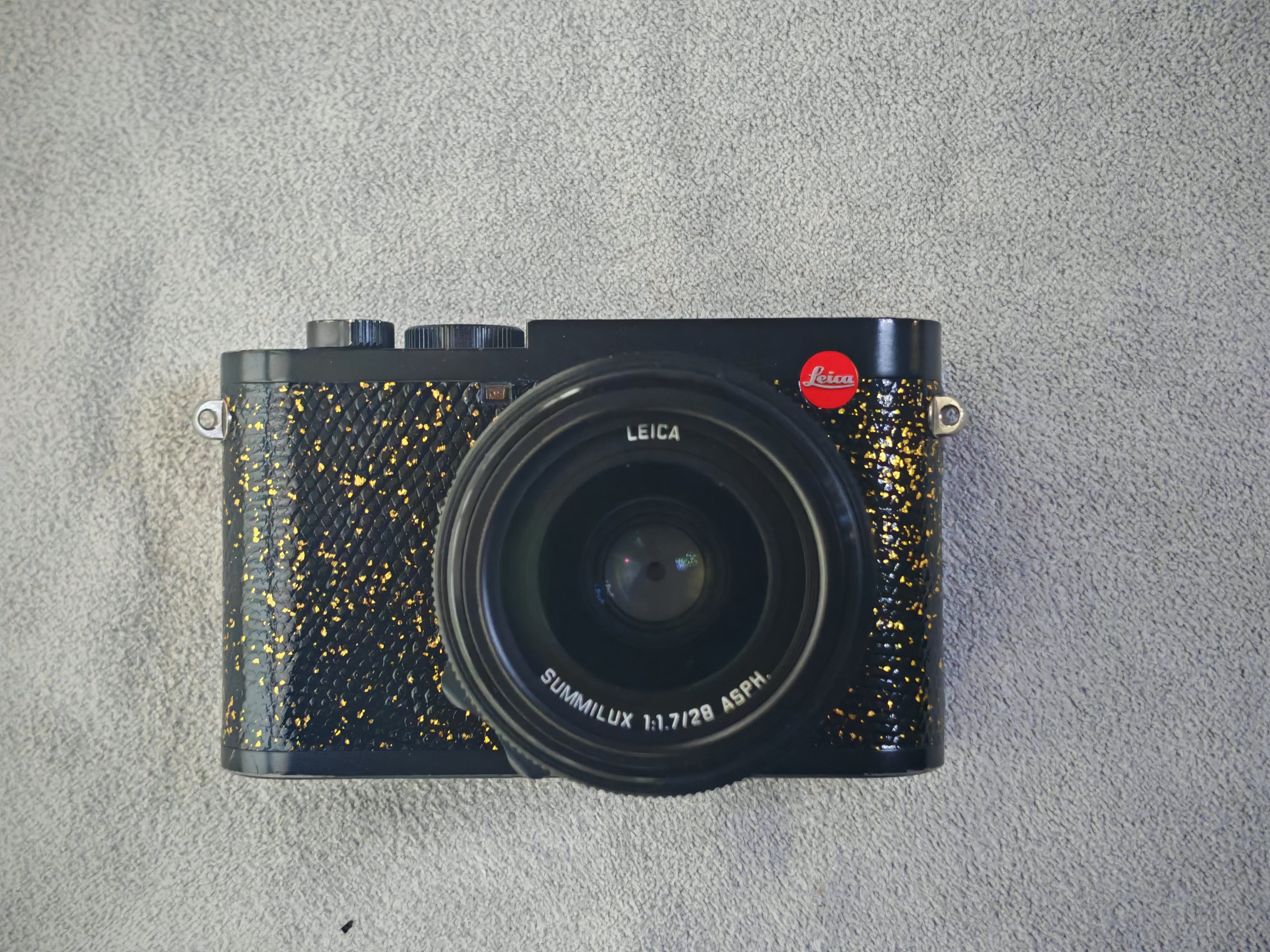 Q2 Leather art replacement with gold sprinkled lizard skin material/black