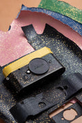 Leather art replacement with gold sprinkled lizard skin material/black